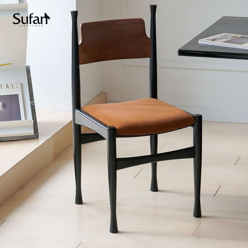 舒梵兰迪椅/中古复古餐椅/榉木全实木科技布软包坐垫法式轻奢混搭