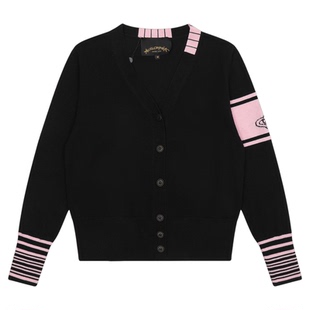 VIVIPUOOWD提花土星撞色条纹针织V领开衫春秋薄款显瘦百搭毛衣