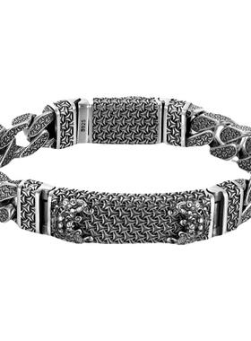 霸气国潮复古雄狮古巴纯银手链男