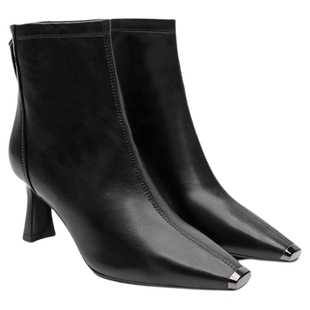 月芽儿2025新款时尚百搭细跟时装靴女通勤短筒靴高跟后拉链短靴子