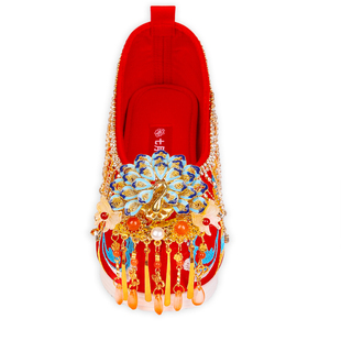 七月荷原创2025冬加绒保暖孔雀流苏秀禾结婚新娘婚鞋明制中式女鞋