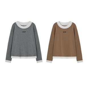 时然大码女装假两件针织衫26冬季新款微胖mm撞色拼接显瘦长袖上衣