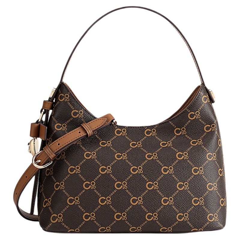 【陈瑶同款】COOGI手提包女2026新款高级通勤老花真皮斜跨单肩包