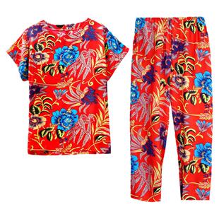 妈妈睡衣睡衣女款2026新款夏棉绸家居服套装中老年人造棉短袖薄款