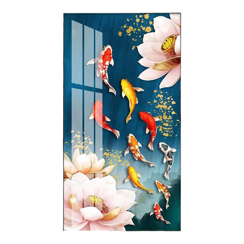 入户竖版九鱼聚财玄幻过道装饰画