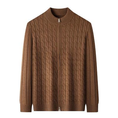 男士拉链麻花提花修身针织外套