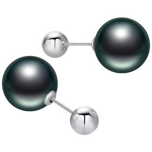 黛米珠宝 月湖湾 8-11mm圆形海水大溪地珍珠耳钉 S925银一款多戴