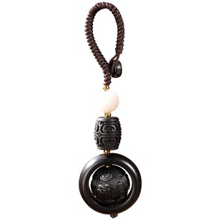 紫檀木汽车钥匙扣挂件高档平安福男女高档车子通用朱砂转运珠绳链