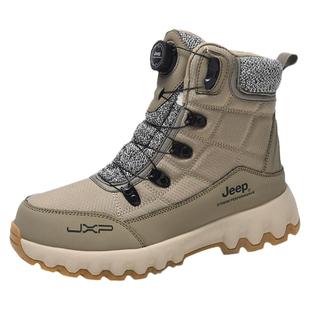 Jeep东北雪地靴男高帮户外防滑防水加绒加厚保暖棉鞋女士厚底登山
