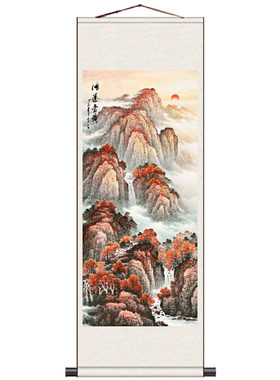 泰山日出条幅客厅国画山水画靠山招财大气字画装饰挂画中国画手绘