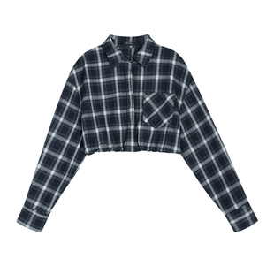 NEVA HU 格子长袖短款衬衫上衣女设计感小众新款宽松显瘦衬衣外套