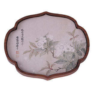 胡桃木壶承盘干泡台中式布艺茶杯垫小型茶托盘家用放茶杯复古茶盘