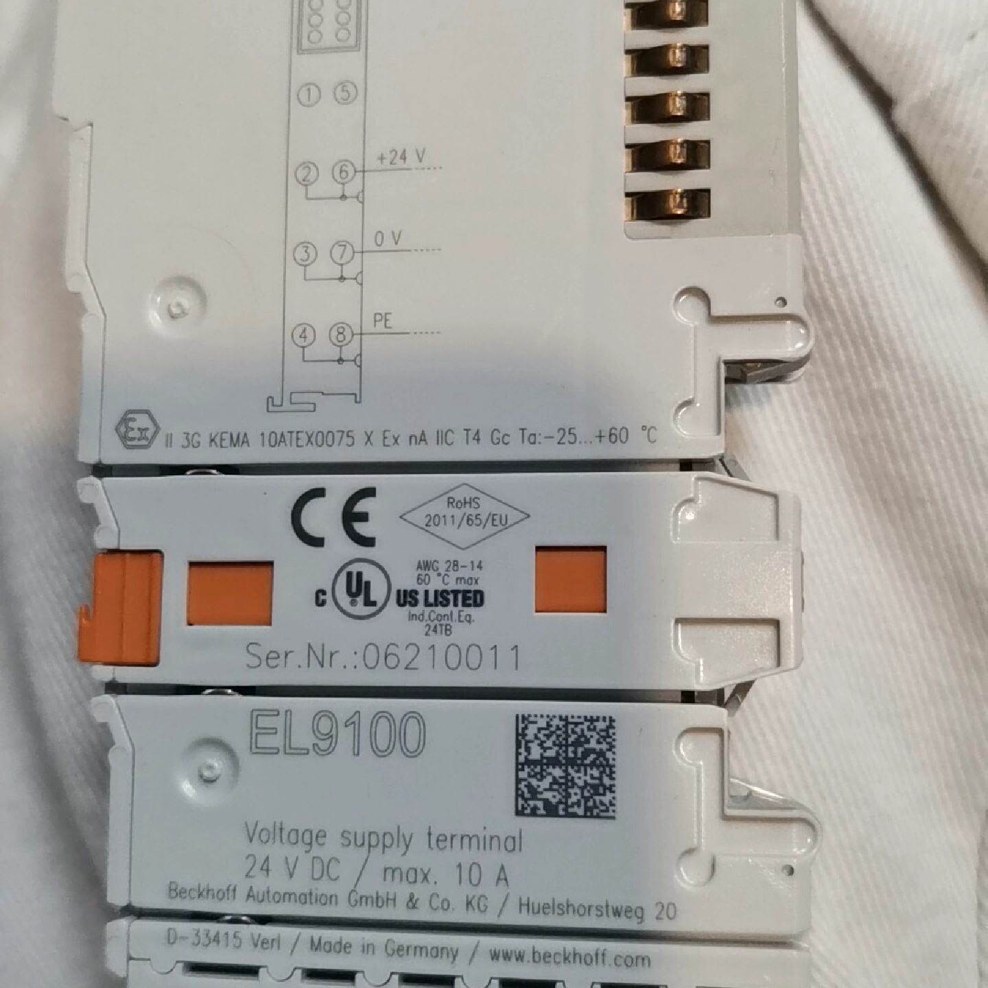倍福EL9100电压供电端子，24V DC/10A，德国原装 - 实物图