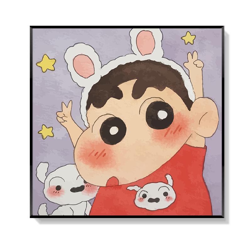 diy填充数字油画蜡笔小新卡通动漫手工减压填色油彩画手绘装饰画