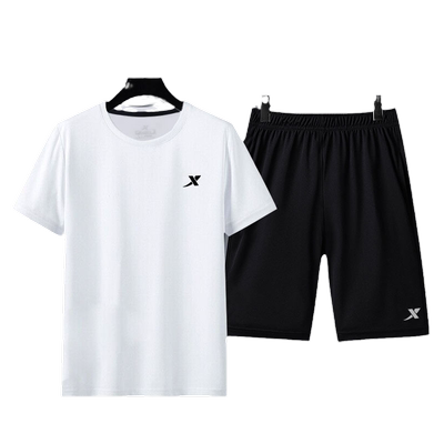 特步运动套装男夏季新款冰丝速干短袖短裤跑步服装男士宽松两件套