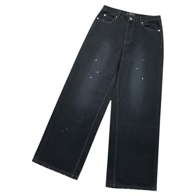 全棉黑色做旧水洗直筒牛仔裤潮