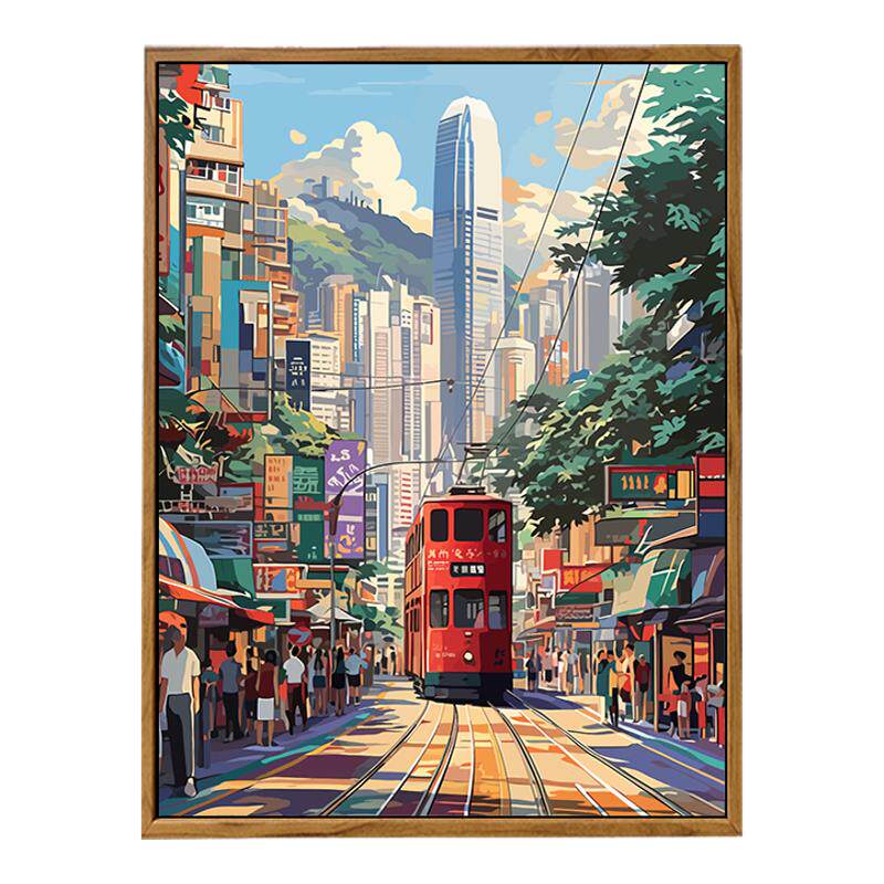 香港街景数字油画DIY高级感风景