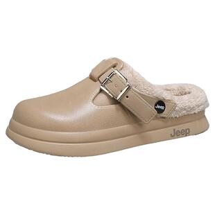 JEEP加绒勃肯鞋女冬季外穿2025新款毛毛棉拖冬穆勒半拖洞洞棉拖鞋