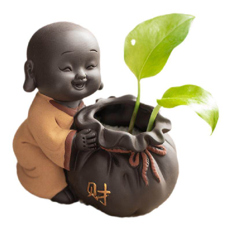 久造陶瓷小和尚茶宠小花器摆件功夫茶道茶桌水培花瓶茶具配件摆设