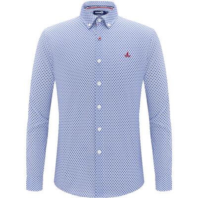 Navigare意大利小帆船春季寸衫蓝色长袖衬衫男士休闲波点衬衣