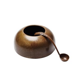 大山皮纸古铜钵盂小口水丞铜勺文房四宝书法国画用品水盂茶洗仿古铜制摆件磨墨用舀水水勺收藏把玩赠礼