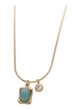 不褪色~天然石项链绿色方形韩国洗澡带小众独特个性百搭锁骨链