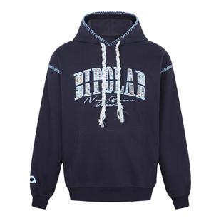 BIPOLAR浅蓝民族风编织感贴布连帽卫衣百搭宽松国潮上衣男女新款