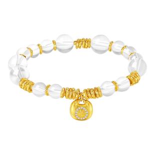 周大生胖福金安水晶S925银手串福牌手链高级感点缀送妈妈生日礼物