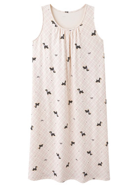 帕兰朵100%纯棉女士睡衣夏季全棉休闲背心睡裙吊带带胸垫宽松居家