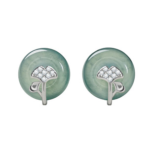 宫里上新翡翠耳钉女纯银银杏叶耳饰玉石冬季耳环生日礼物送妈妈