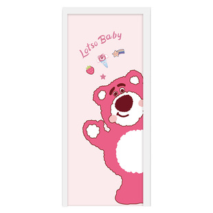 草莓熊门贴纸高级感遮丑木门翻新自粘卡通可爱衣柜整张改造装饰画