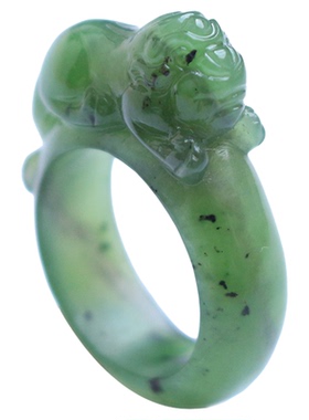 和田玉苹果绿碧玉立体貔貅指环
