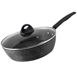 三能大理石不沾锅炒锅不粘带盖复合金属锅家用燃气电磁炉煎锅28cm