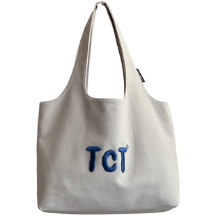 原创设计韩版文艺字母刺绣通勤帆布单肩腋下包休闲百搭学生托特包