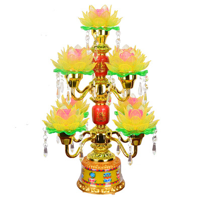 led七品七彩供灯莲花灯九品旋转