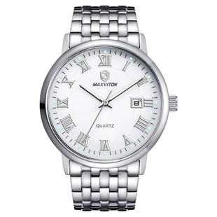 玛斯威顿光能手表男薄款防水夜光精钢带日历时尚全自动机械式男表