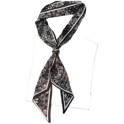 复古长条黑色腰果丝巾颈带春秋季