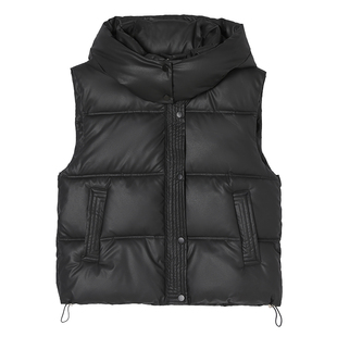 女式羽绒棉马甲韩版可卸帽短款学生外穿洋气时髦马夹秋冬装PU外套