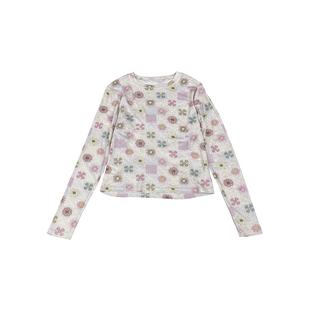 Punkhoo 秋季韩系微透设计感小众花花长袖t恤女上衣防晒罩衫宽松