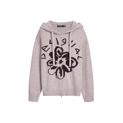 【保暖羊毛混纺】Desigual雪尼尔撞色针织连帽女士外套