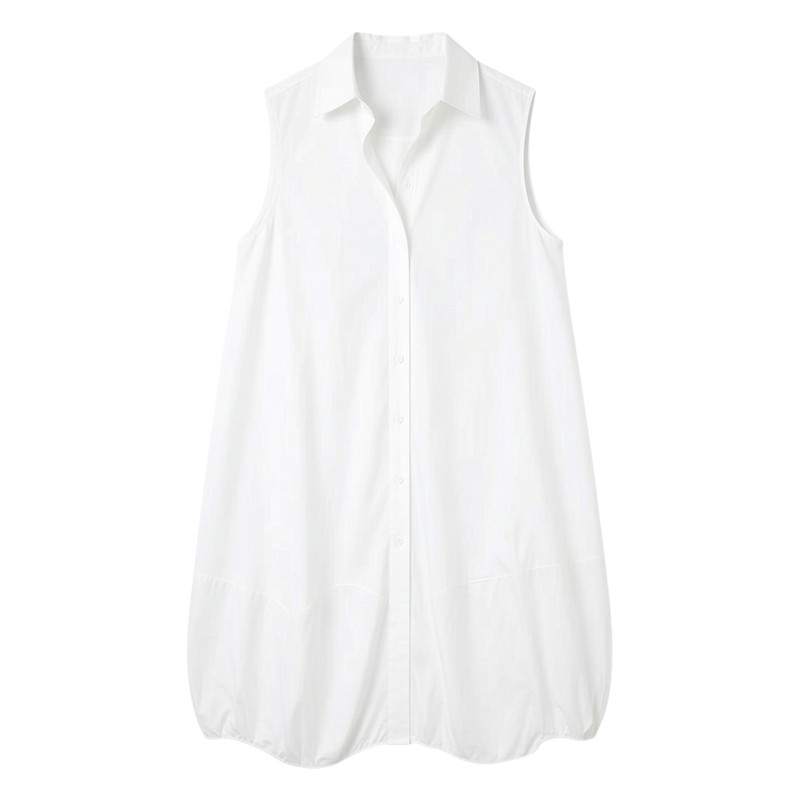 纯色翻领无袖休闲宽松连衣裙Solid color lapel sleeveless dress