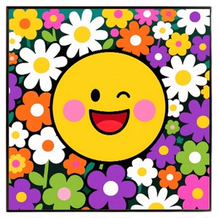 北欧ins风笑脸装饰画太阳花餐桌卧室床头挂画简约书桌鞋柜摆画