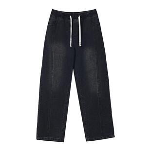 回力牛仔裤男款2026新款美式潮牌男生加绒长裤宽松直筒阔腿裤子冬