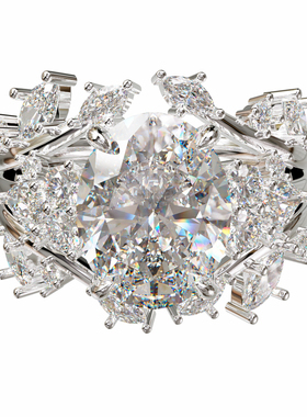 18K金椭圆形主石群镶叠戴套戒