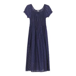 TALASA丝棉连衣裙2026年夏新款收腰显瘦法式复古宽松系带刺绣长裙