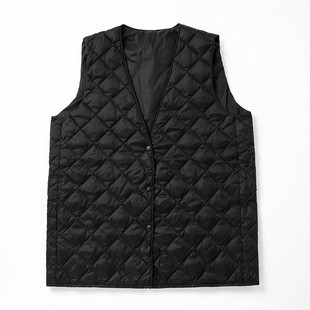 秋冬2024款轻薄贴身女羽绒马甲V领菱形格羽绒服内胆内穿马夹坎肩
