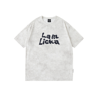 LAMLICKA晕染渐变灰色t恤男潮流短袖宽松慵懒风hiphop美式上衣