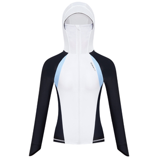 AquaPlay白色长袖带帽分体泳衣女防晒游泳衣水母衣潜水服海边度假