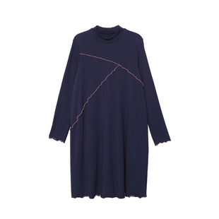 MOVEUP幻走2025冬季新款.FUN系列小高领撞色波浪线织唛针织连衣裙