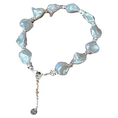 天然碎银子小石头淡水珍珠手链女巴洛克不规则925纯银手作款